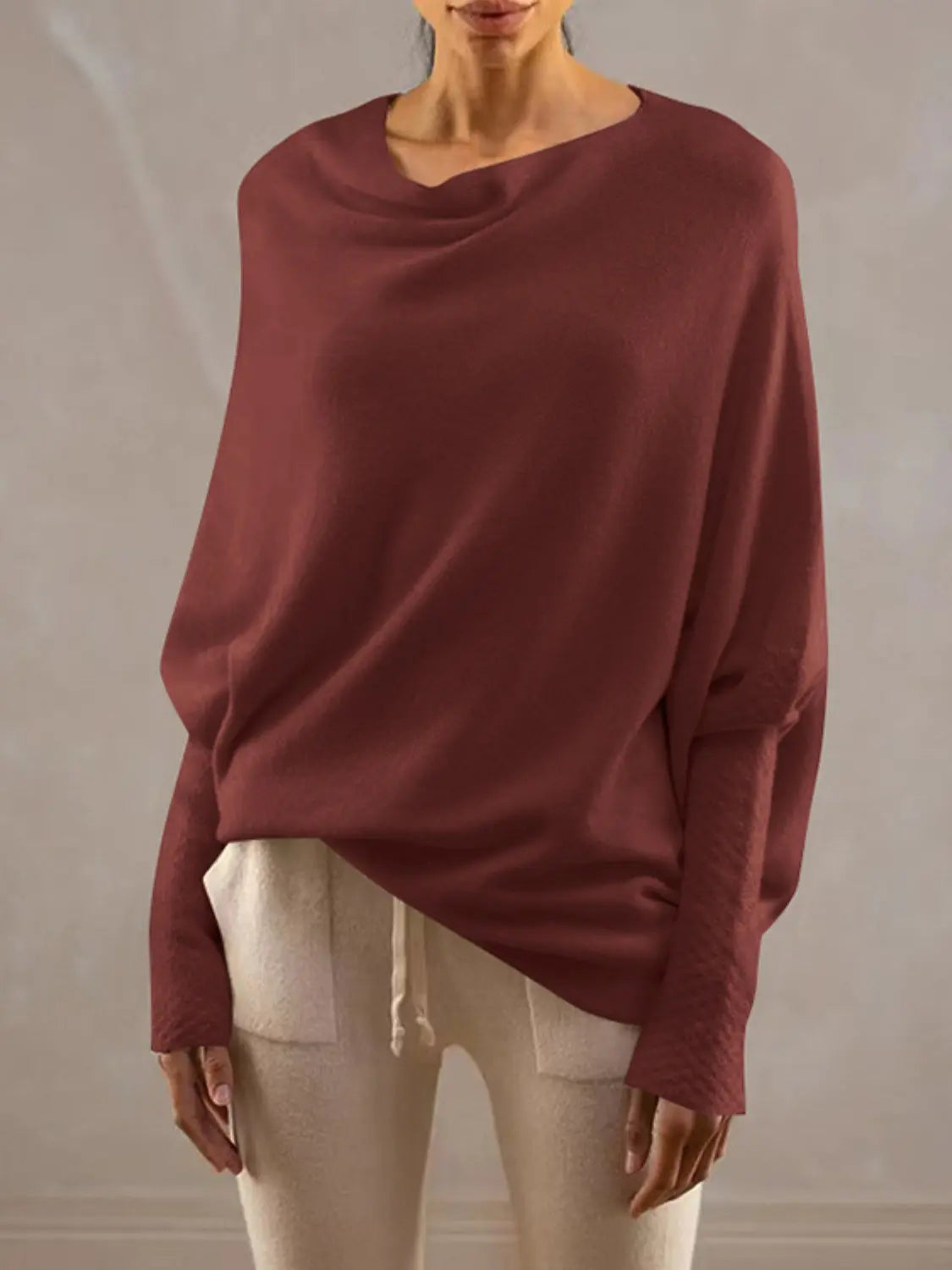 Full Size Boat Neck Batwing Sleeve Knit Top  