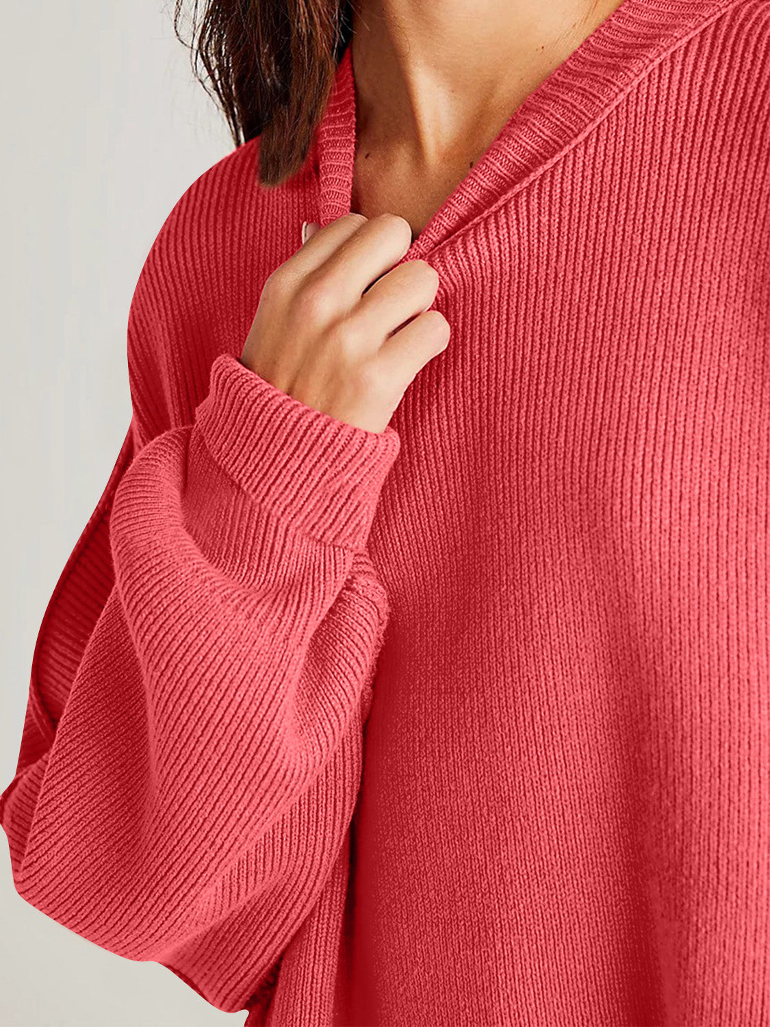 Double Take Side Slit Round Neck Long Sleeve Sweater  