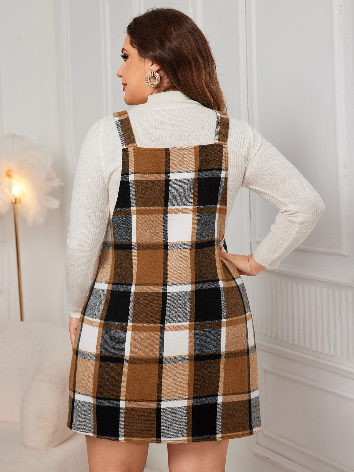 Honey Plus Size Plaid Wide Strap Overall Dress  