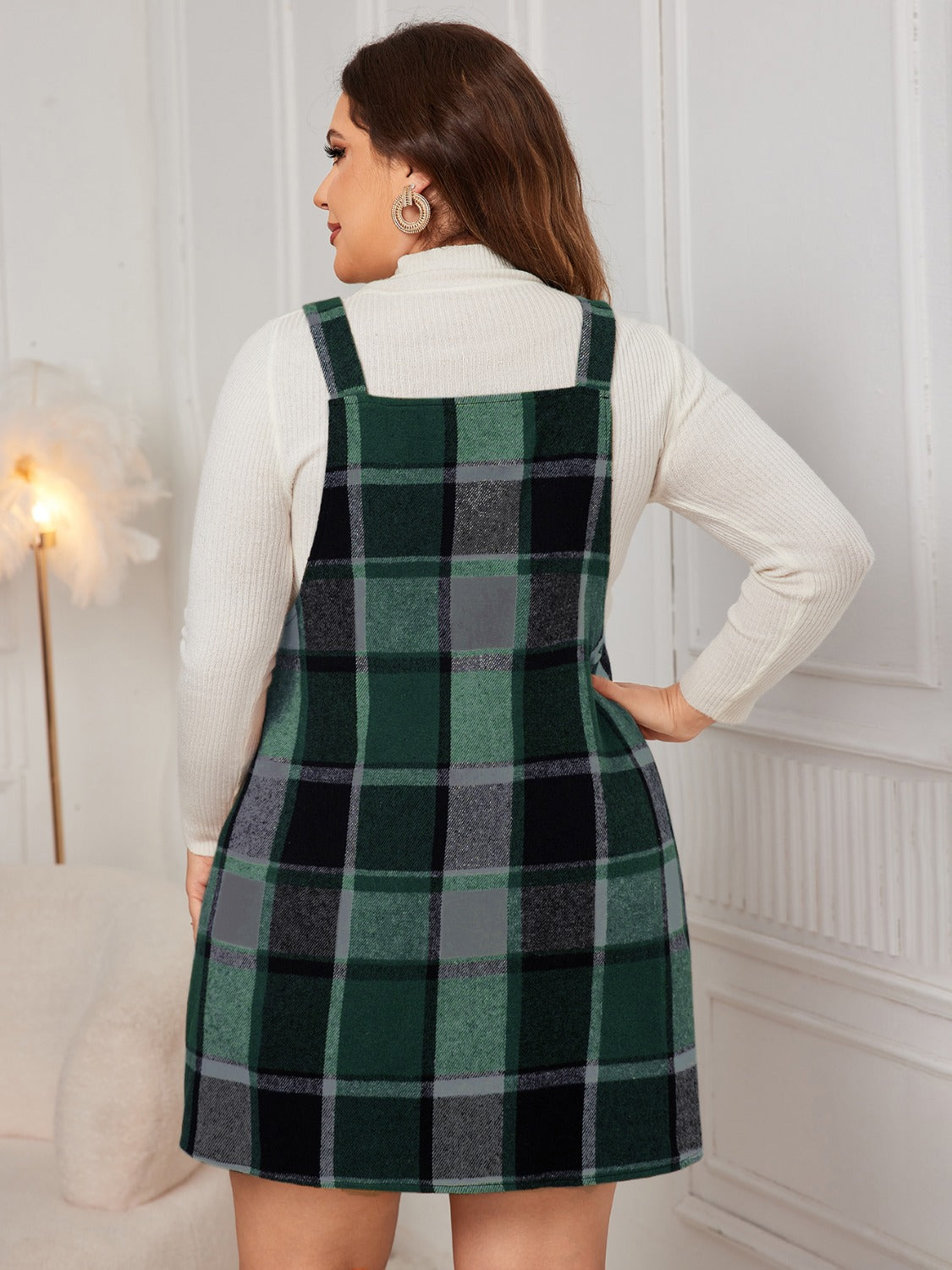 Honey Plus Size Plaid Wide Strap Overall Dress  