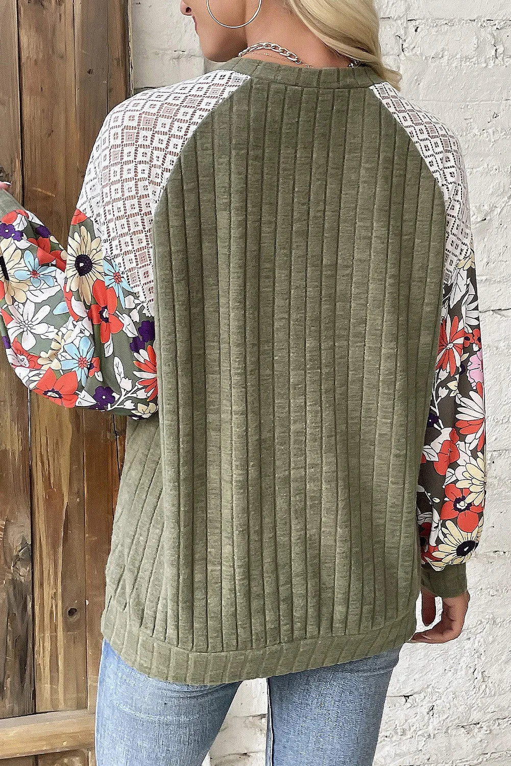 Printed Round Neck Long Sleeve Top  