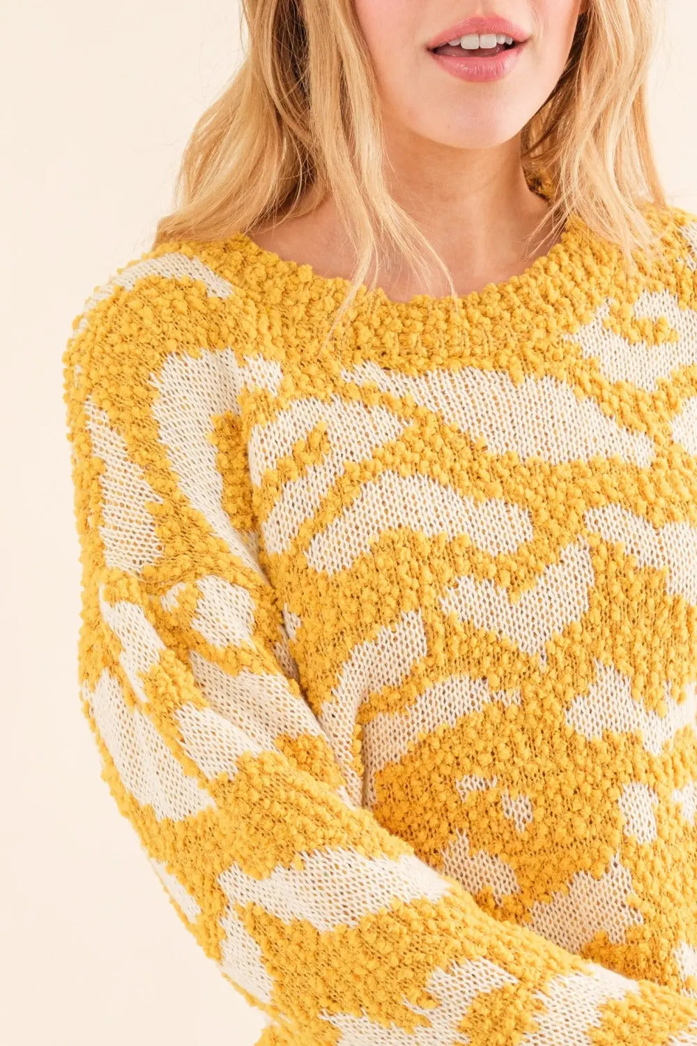 And The Why Full Size Textured Pattern Contrast Sweater  