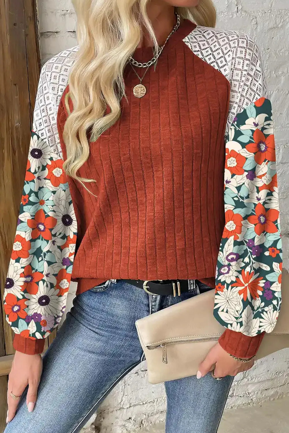 Printed Round Neck Long Sleeve Top  