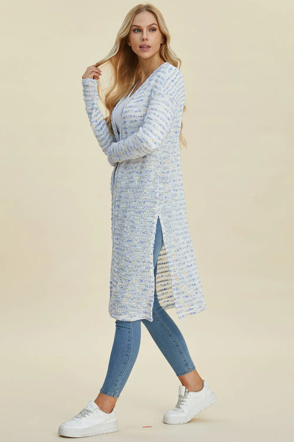 Double Take Full Size Open Front Longline Cardigan  