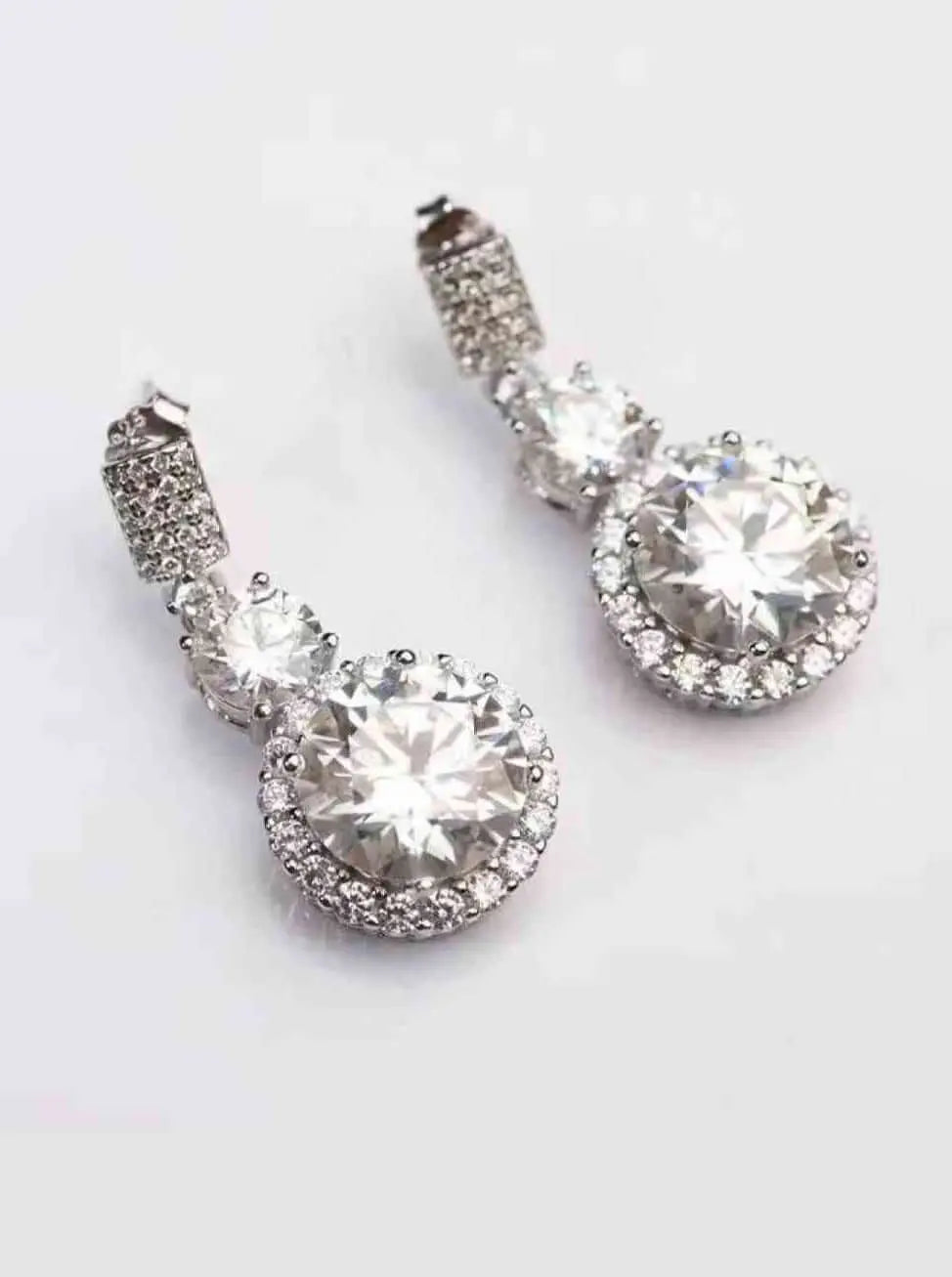 12 Carat Moissanite Platinum-Plated Drop Earrings-Flat Lay Style