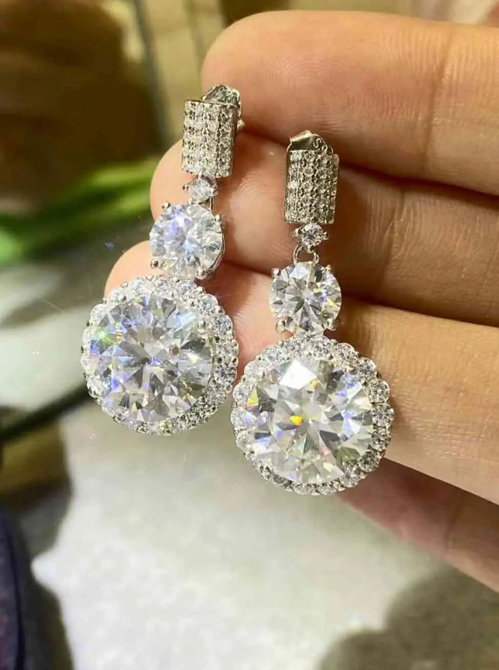 12 Carat Moissanite Platinum-Plated Drop Earrings-Flat Lay Style