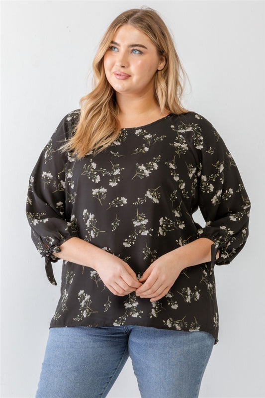 Zenobia Plus Size Floral Round Neck Blouse  