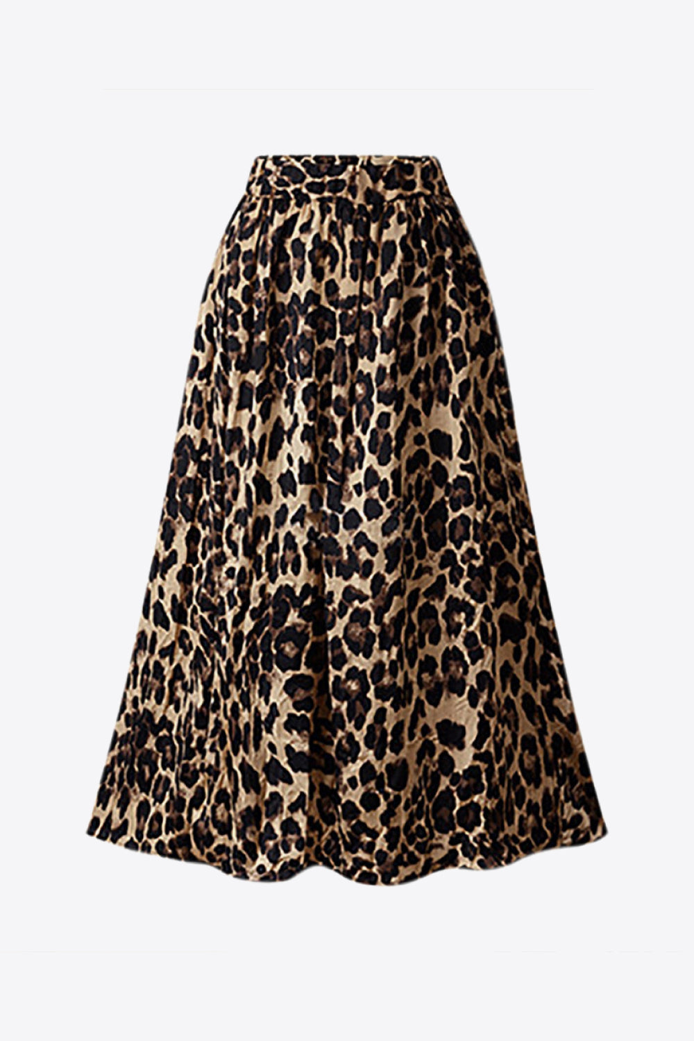 Plus Size Leopard Elastic Waist Midi Skirt  