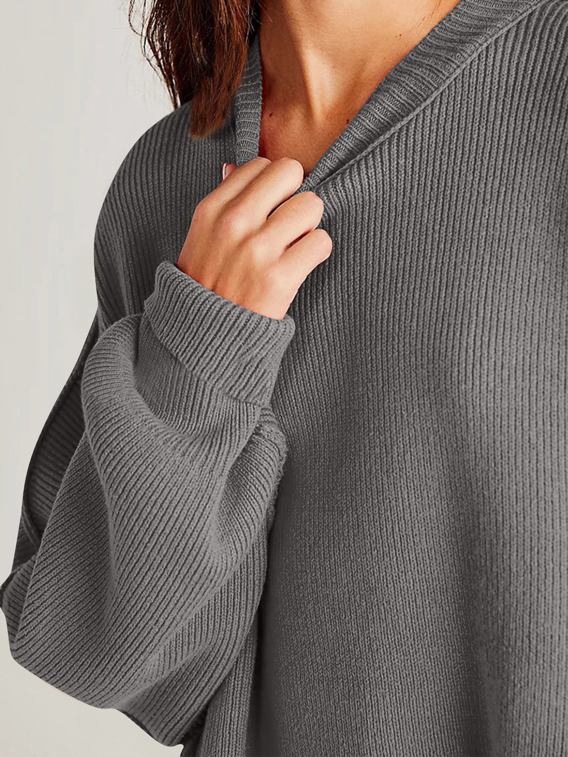 Double Take Side Slit Round Neck Long Sleeve Sweater  