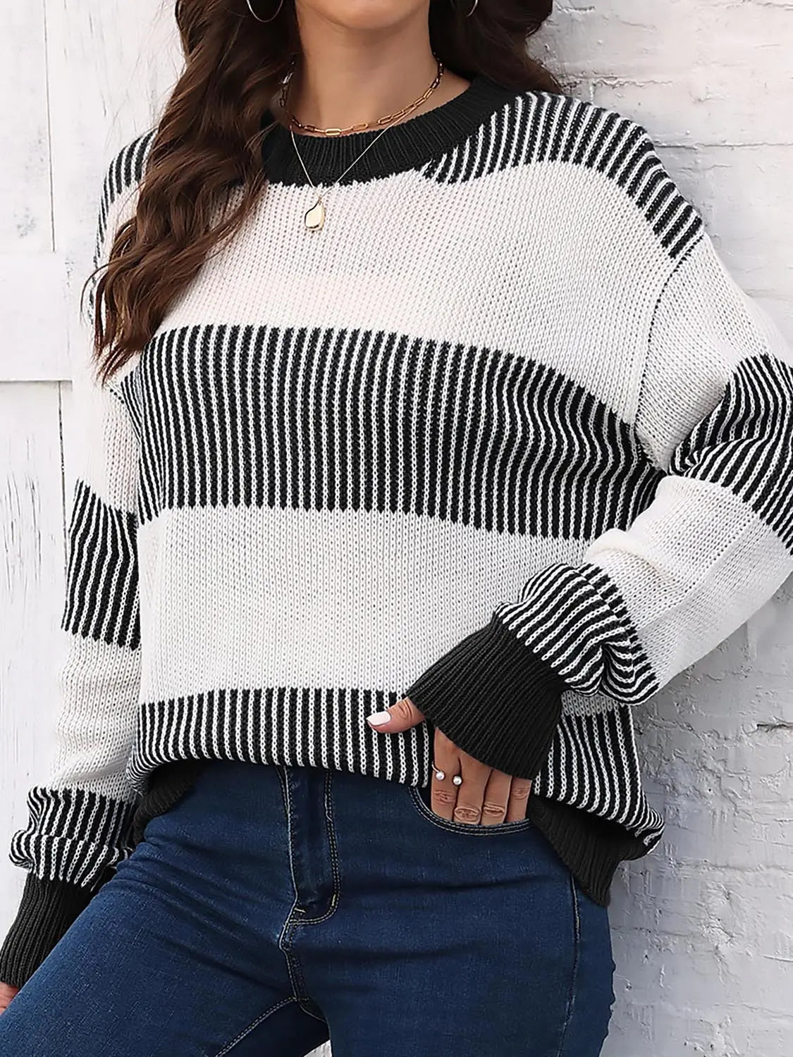 Full Size Round Neck Drop Shoulder Sweater  