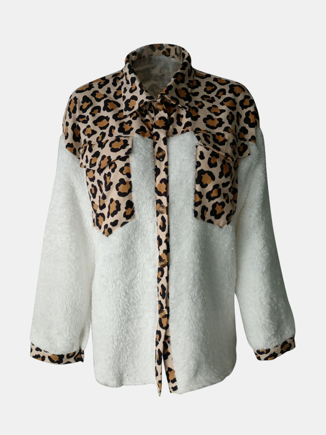 Fuzzy Button Up Long Sleeve Jacket  