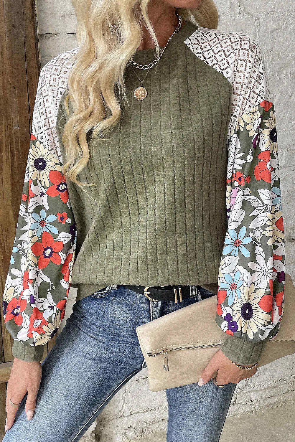 Printed Round Neck Long Sleeve Top  