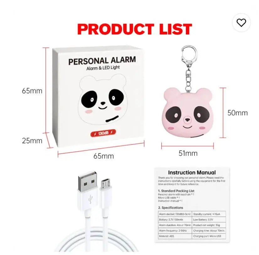 Cute Rechargeable Personal Alarm Keychain.