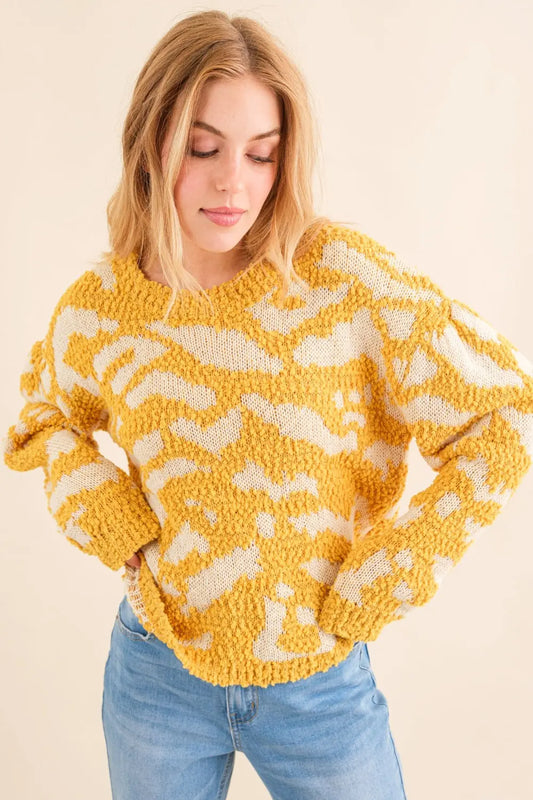 And The Why Full Size Textured Pattern Contrast Sweater  