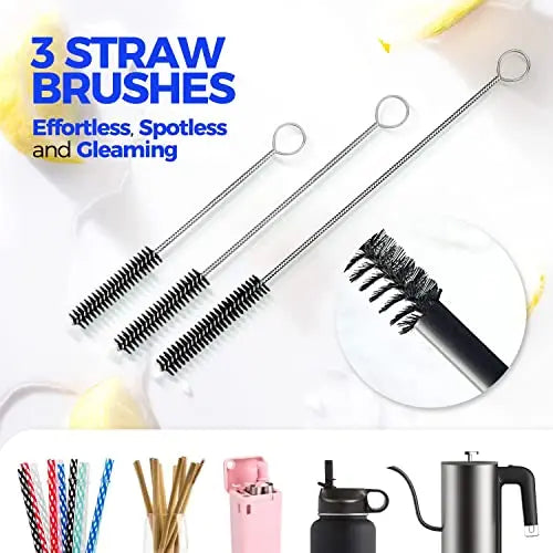 Holikme 6 Pack Bottle Brush Fruit Vegetable Brushes Set, 14" Long Handle Stainless Steel Bottle Cleaner Brush, 3 Straw Brushes, 3-in-1 Bottle Cleaning Brush for Water Bottle, Baby Bottle, Straws Black Holikme  EBOYGIFTS