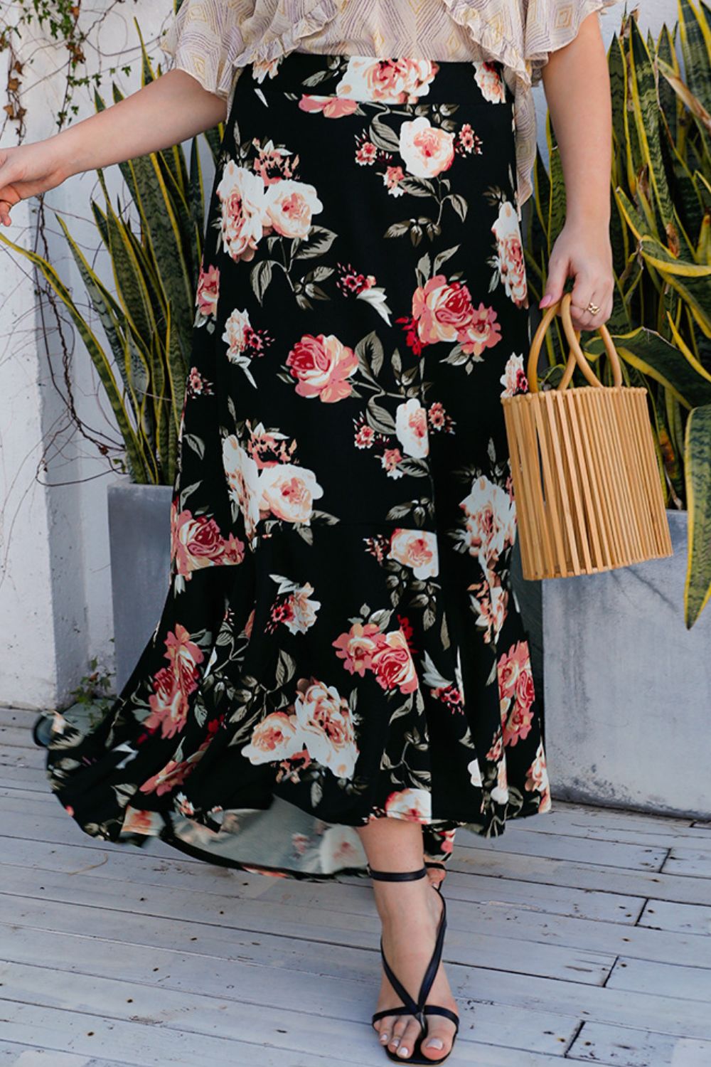 Plus Size Floral High-Rise Skirt  