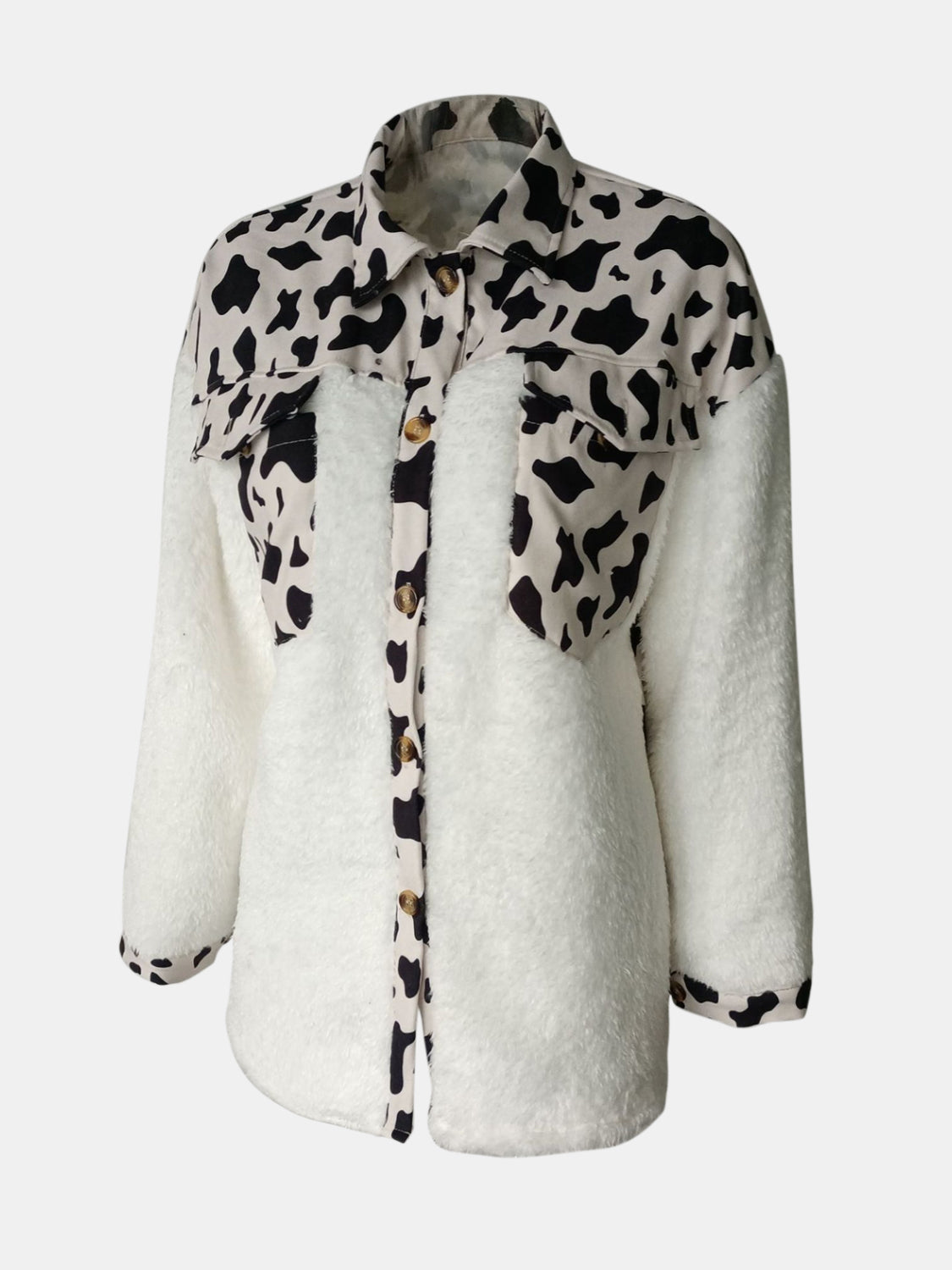 Fuzzy Button Up Long Sleeve Jacket  