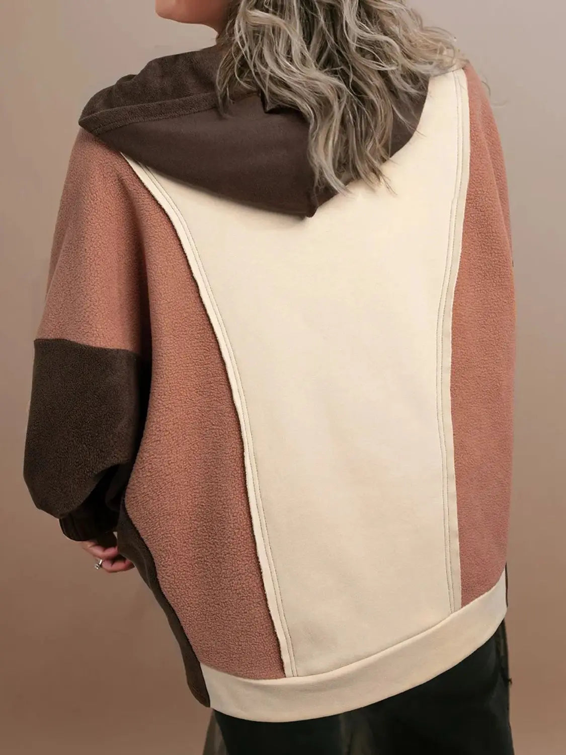 Plus Size Color Block Long Sleeve Hoodie  