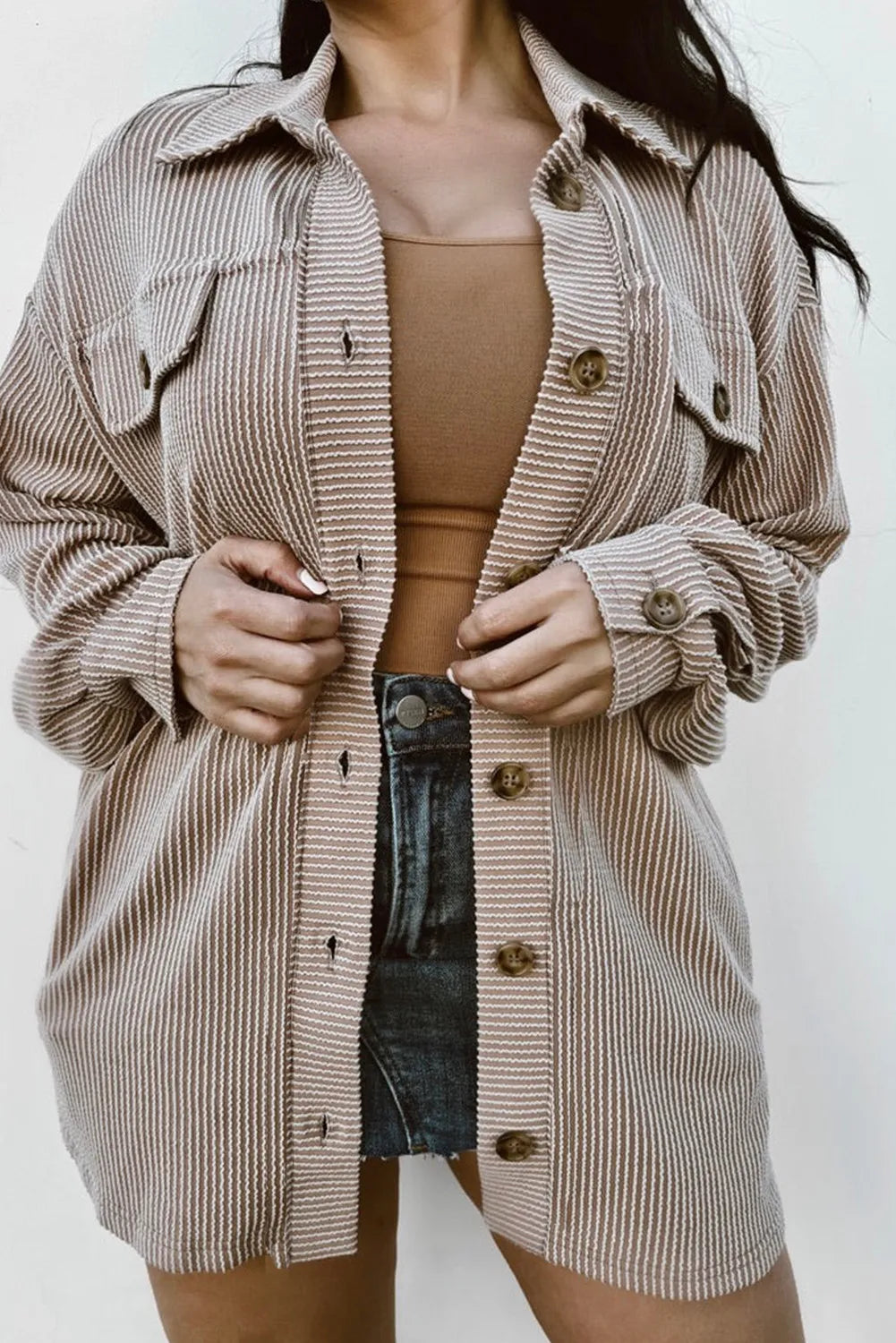 Plus Size Button Up Long Sleeve Jacket  