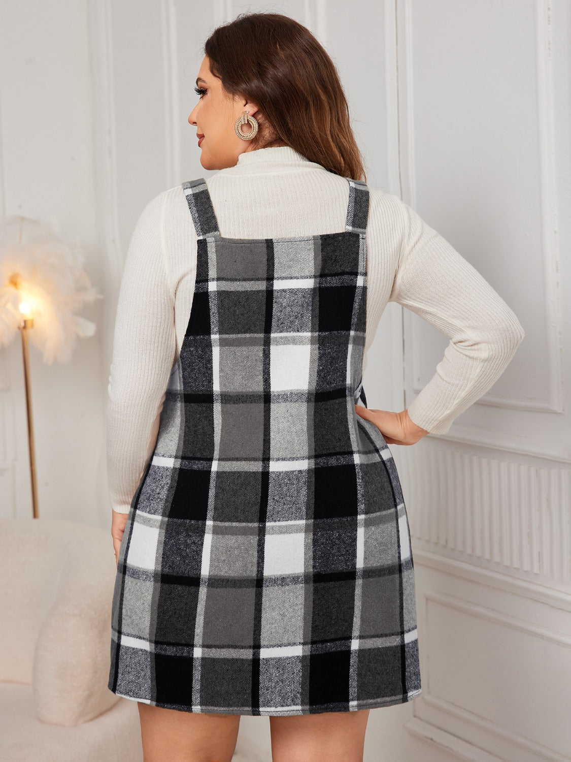 Honey Plus Size Plaid Wide Strap Overall Dress  