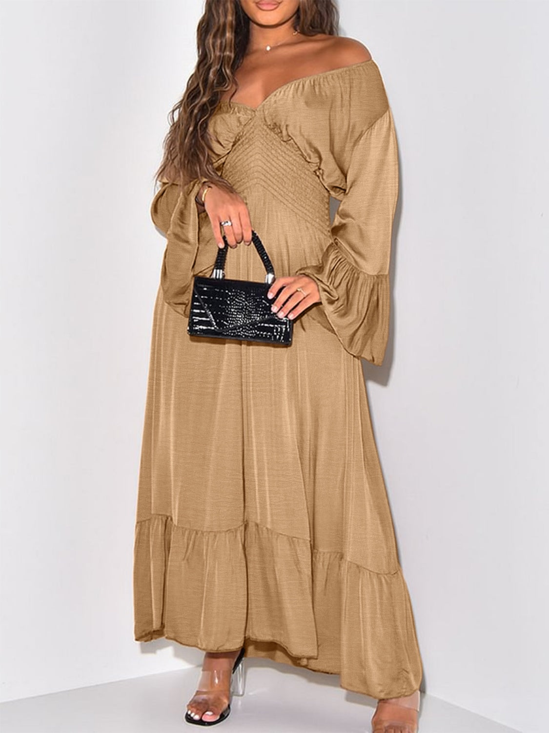 Smocked Flounce Sleeve Maxi Dress  