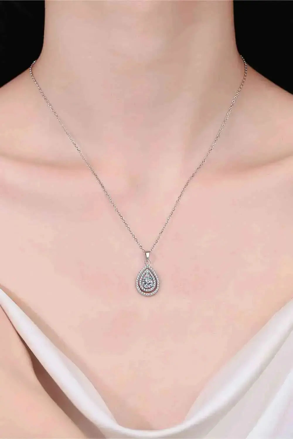 1 Carat Moissanite Teardrop Pendant Necklace