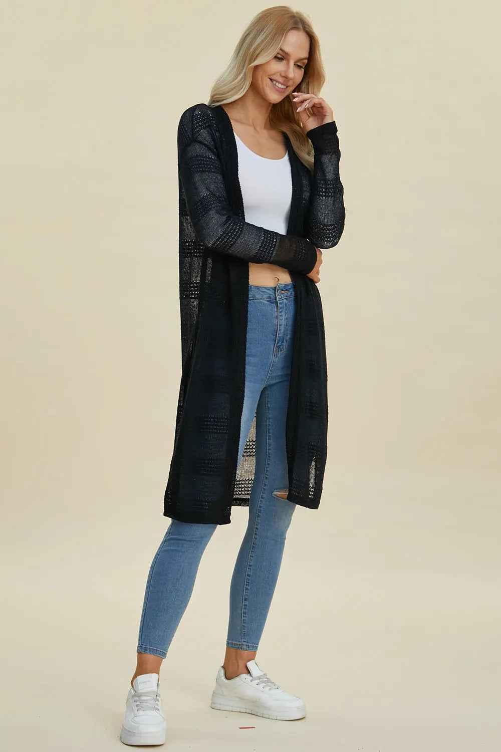 Double Take Full Size Open Front Longline Cardigan  