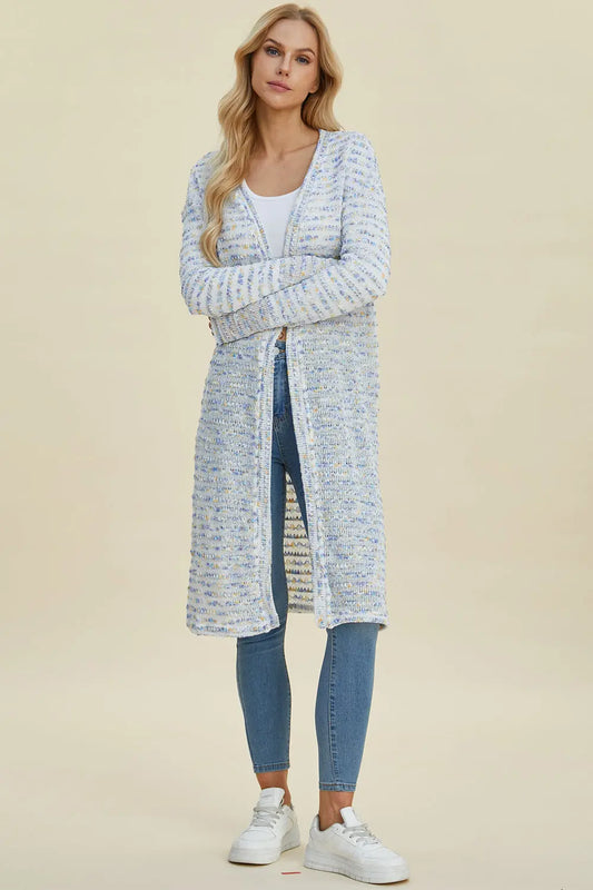 Double Take Full Size Open Front Longline Cardigan  