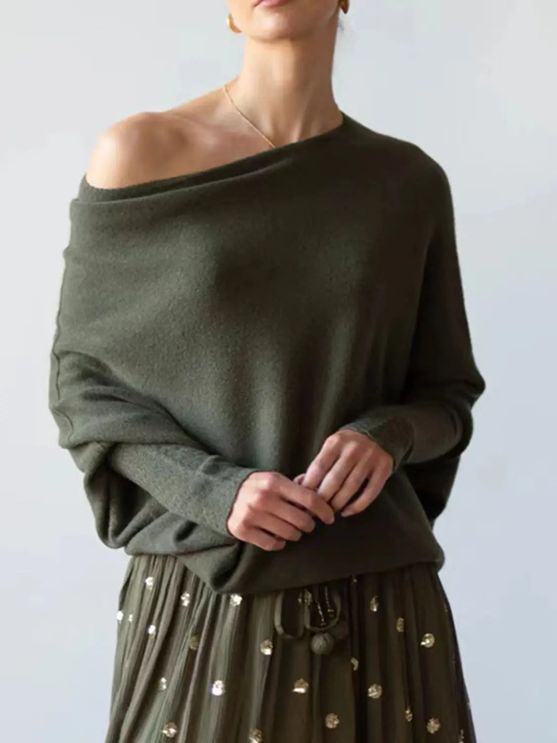 Full Size Boat Neck Batwing Sleeve Knit Top  