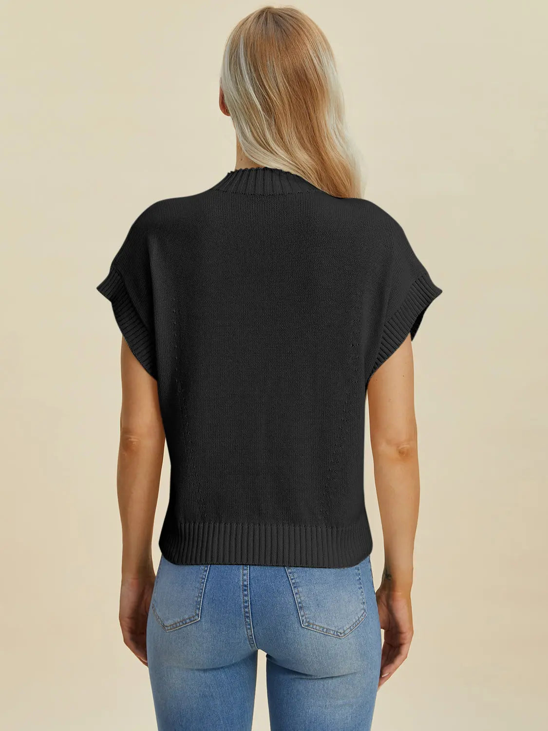 Double Take Full Size Mock Neck Short Sleeve Sweater  