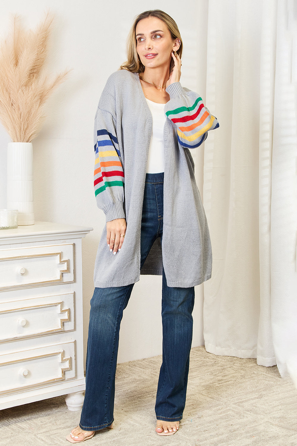 Angel Wings Multicolored Stripe Open Front Longline Cardigan  