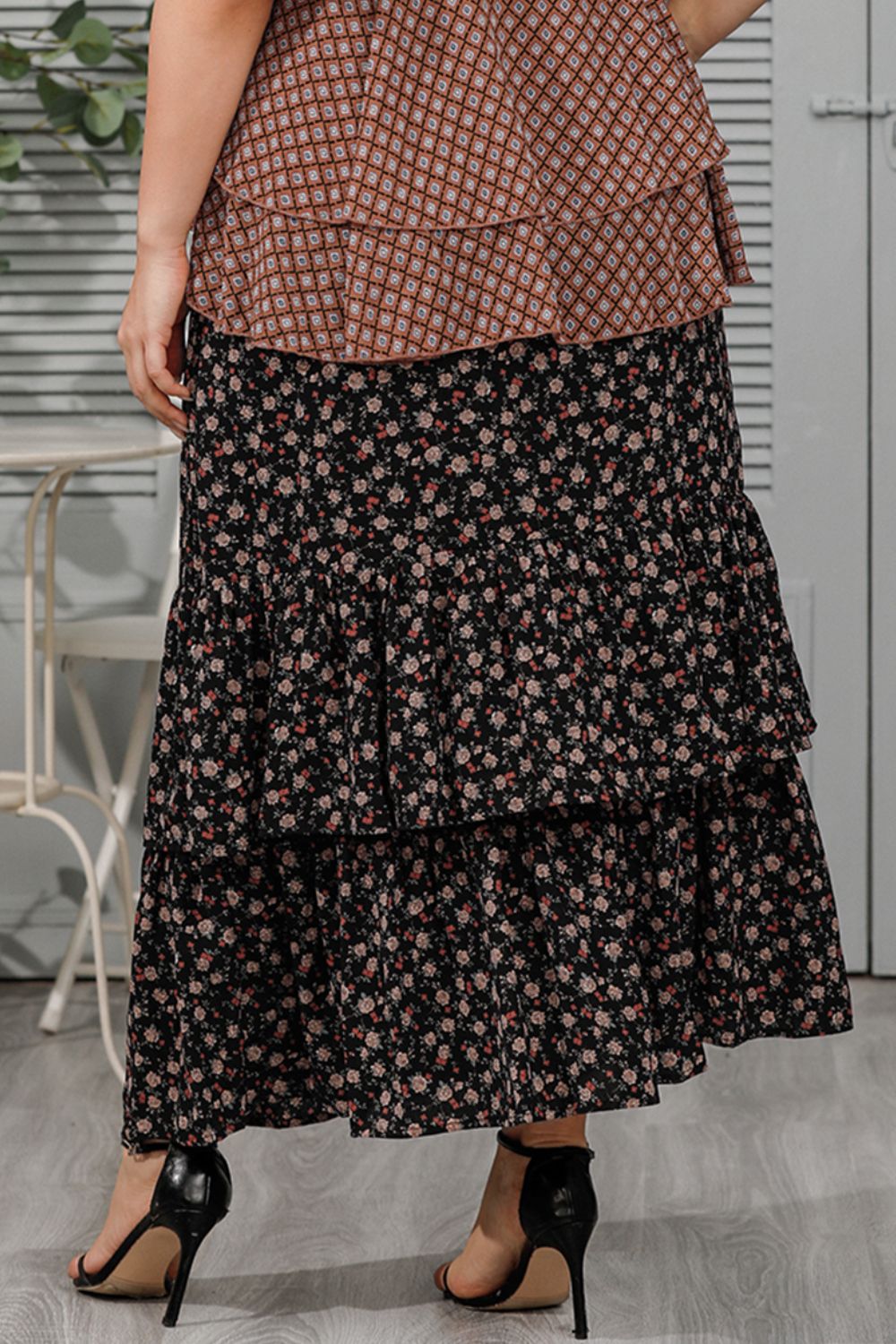 Plus Size Ditsy Floral Layered Maxi Skirt  