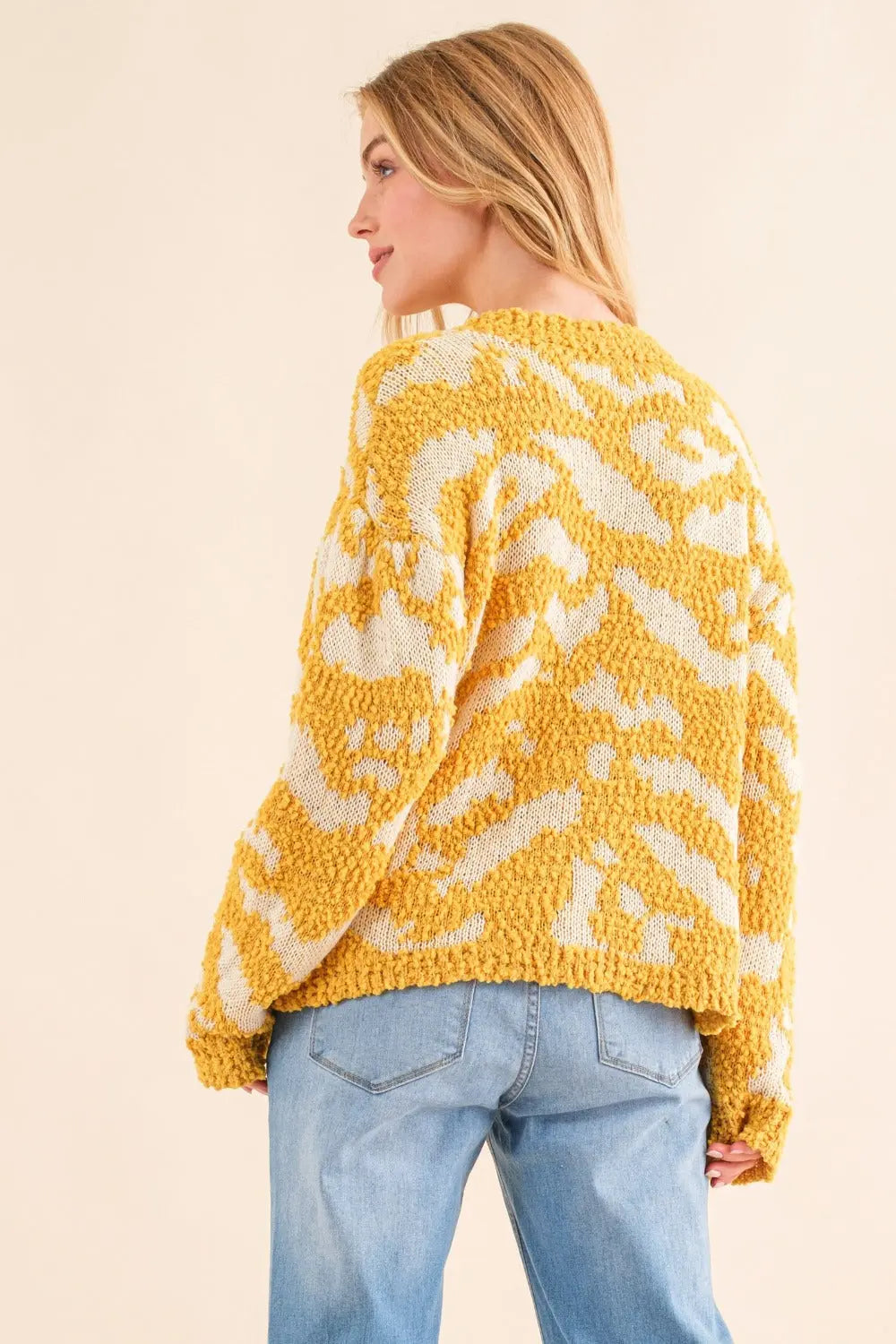 And The Why Full Size Textured Pattern Contrast Sweater  