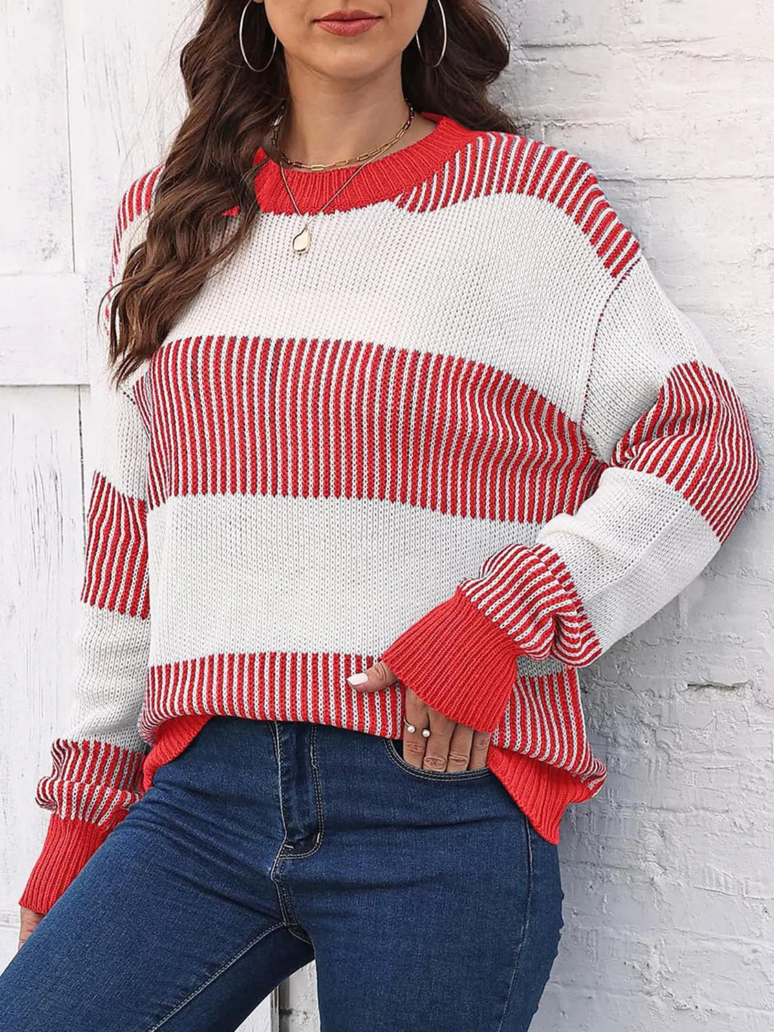 Full Size Round Neck Drop Shoulder Sweater  