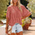 Loose Lace Half Sleeve O-neck Shirts Top - EBOYGIFTS LLC women Attire Watermelon-red-XXL Loose Lace Half Sleeve O-neck Shirts Top