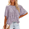 Loose Lace Half Sleeve O-neck Shirts Top  