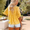 Loose Lace Half Sleeve O-neck Shirts Top  