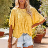 Loose Lace Half Sleeve O-neck Shirts Top - EBOYGIFTS LLC women Attire Yellow-XL Loose Lace Half Sleeve O-neck Shirts Top