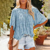 Loose Lace Half Sleeve O-neck Shirts Top - EBOYGIFTS LLC women Attire Blue-XL Loose Lace Half Sleeve O-neck Shirts Top