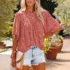 Loose Lace Half Sleeve O-neck Shirts Top  