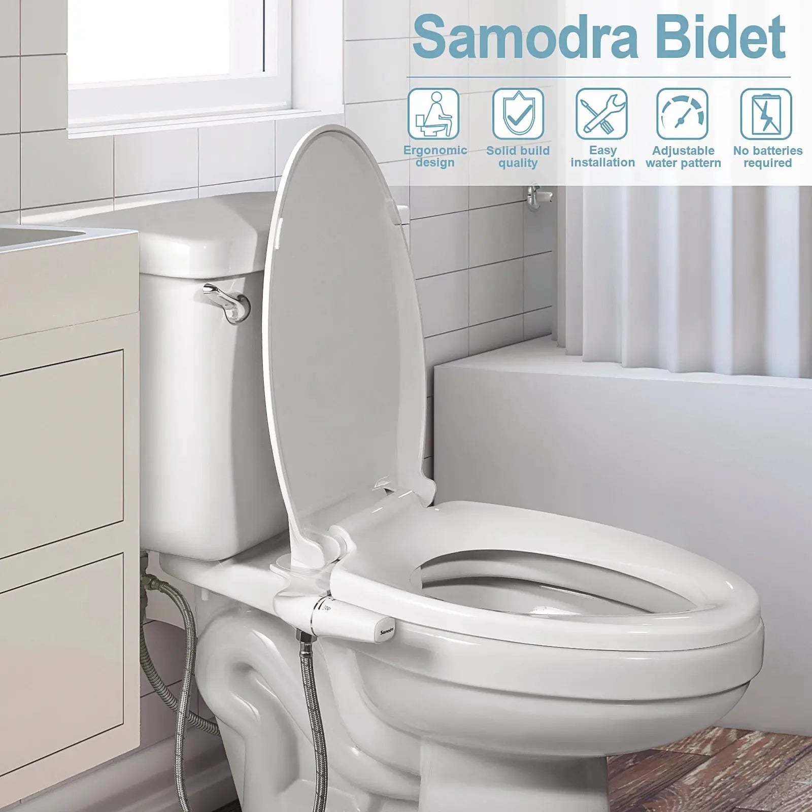 SAMODRA Bidet Attachment Ultra-Slim Toilet Seat Attachment Dual Nozzle Bidet Adjustable Water Pressure Non-Electric Ass Sprayer  