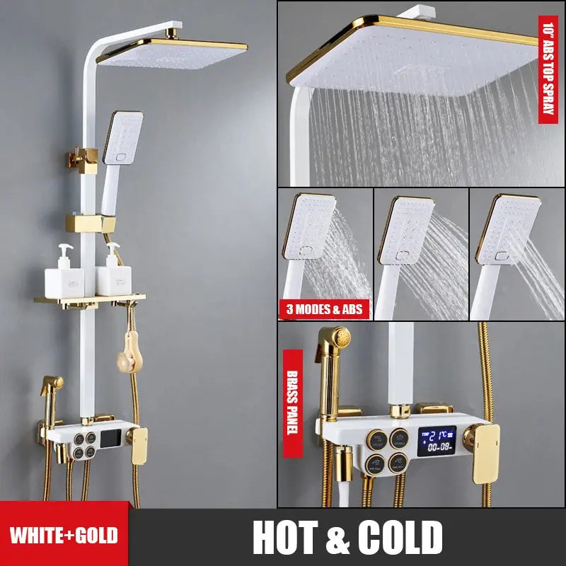 Hot and Cold Digital Shower Set Faucet Bathroom Shower System Black Gold Shower Faucet Square Shower Head  Bath Shower System  