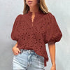 Hollowed-out Embroidery Lace Jacquard Blouse Women 2024 Spring Stand  