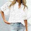 Hollowed-out Embroidery Lace Jacquard Blouse Women 2024 Spring Stand  