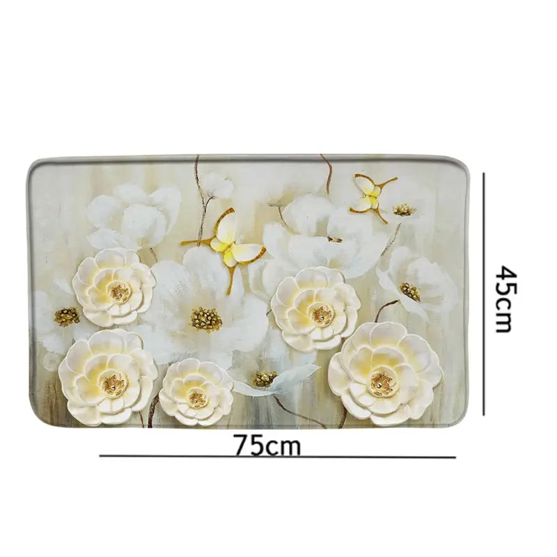 Elegant Bouquet of Fantastic White Flowers 3D Style Shower Curtain Bathroom Curtain with Bath Rug Carpet Set Floral Home Decor  