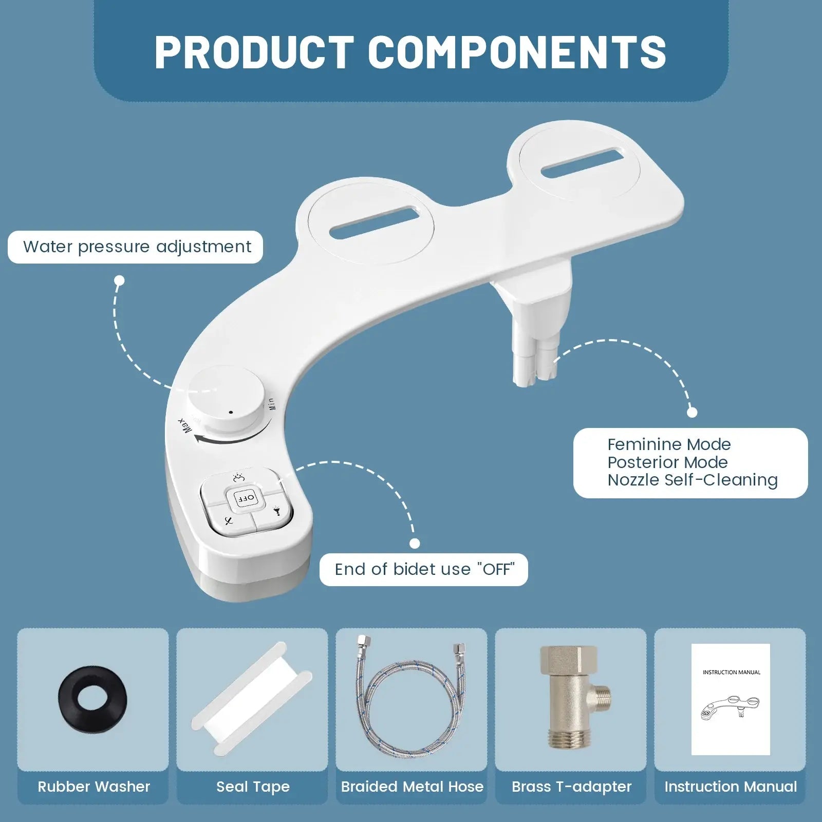 SAMODRA Non-Electric Bidet - Self Cleaning Dual Nozzle (Frontal and Rear Wash) Water Bidet Toilet Seat Attachment  