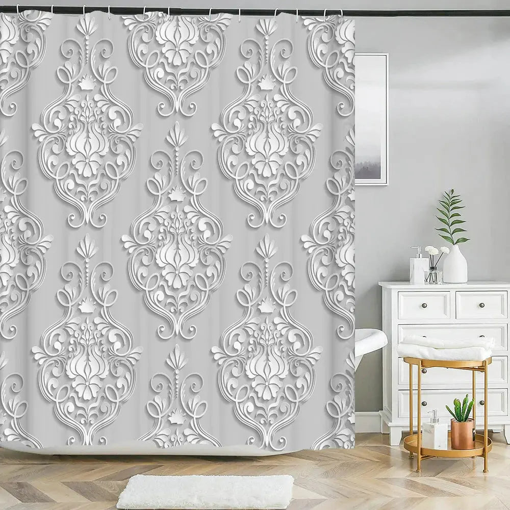 Elegant Bouquet of Fantastic White Flowers 3D Style Shower Curtain Bathroom Curtain with Bath Rug Carpet Set Floral Home Decor  