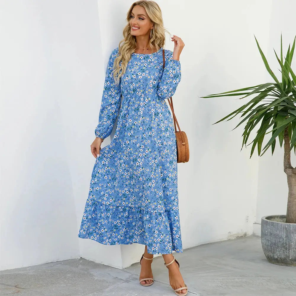 2023 Sping Summer Bohemian Women Maxi Dress Casual Long Sleeve High Waist Beach Woman Chiffon Dresses Floral Vestidoes Mujer New  