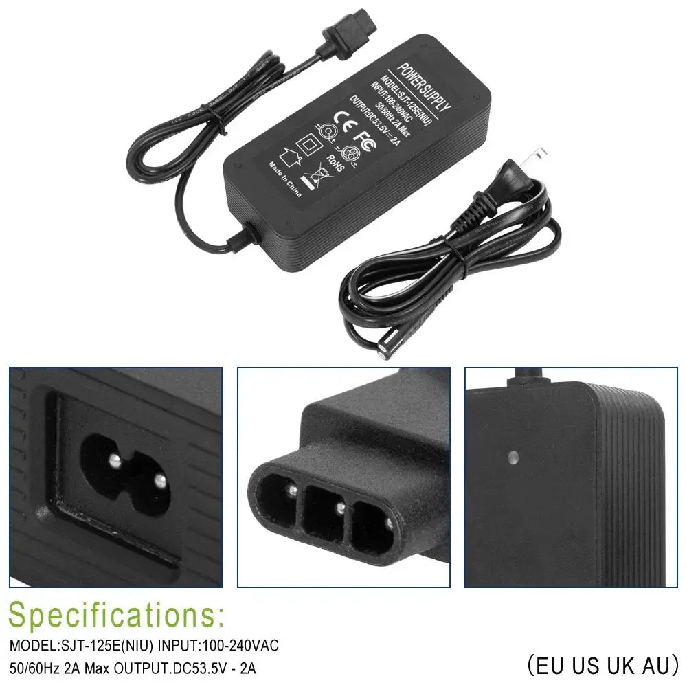 Battery Charger 53.5V 2A for NIU KQi2 KQi3 Electric Scooter Charger  EU US UK AU Plug Kick Scooter Parts Ebike Charging Adapter  