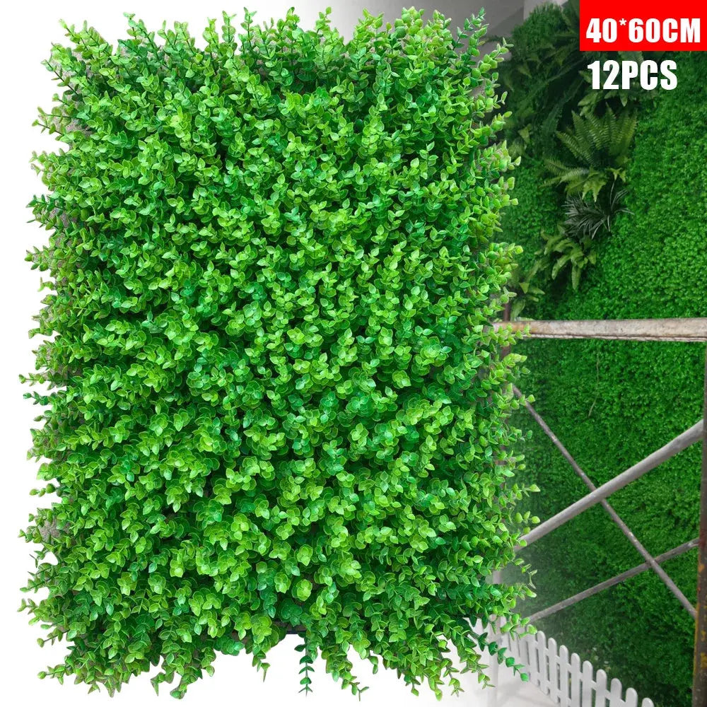 12pcs Green Artificial Plant Panel Wall Boxwood Fence Hedge Mat Grass Decor  For Wall Decoration, Fake Fence, Hedge, 40x60cm  